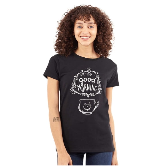 Caturday Morning Cats Coffee Lovers Womens Slim Fit Graphic Tee Brisco Brands S