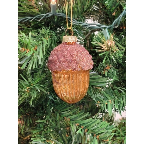 Orange Glitter Acorn Glass Christmas Ornament F07M7-18-LH76-23150