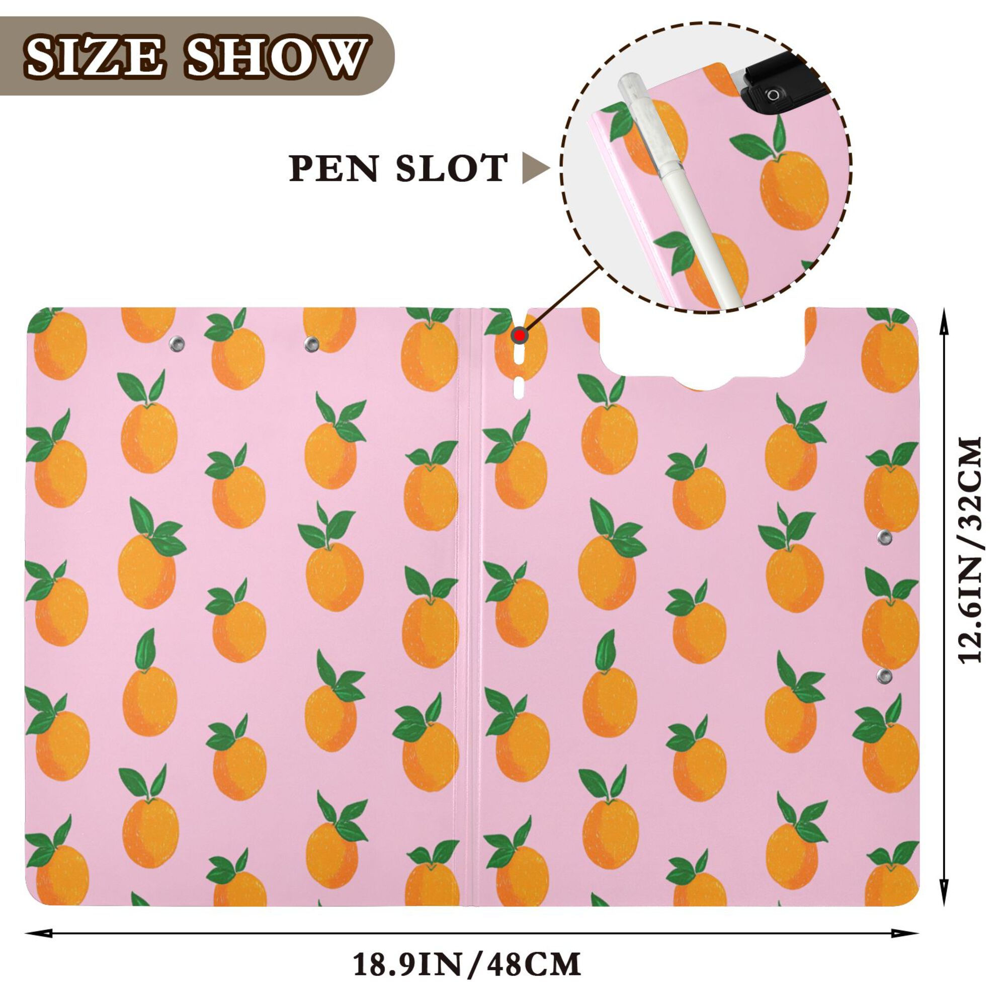 FORMRS A4 Clipboard Folder with Pen Holder Horizontal Foldable School Office Binder, Cartoon Oranges