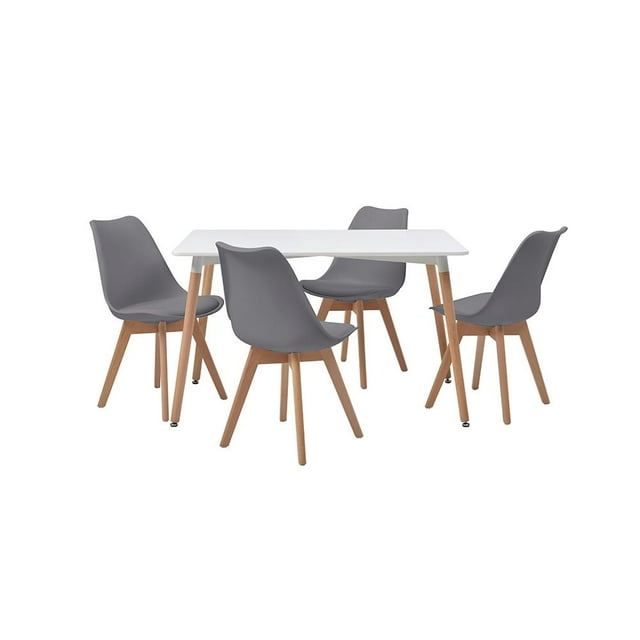 Comedor Alterego Rectangular Blanco con 4 Sillas Grises