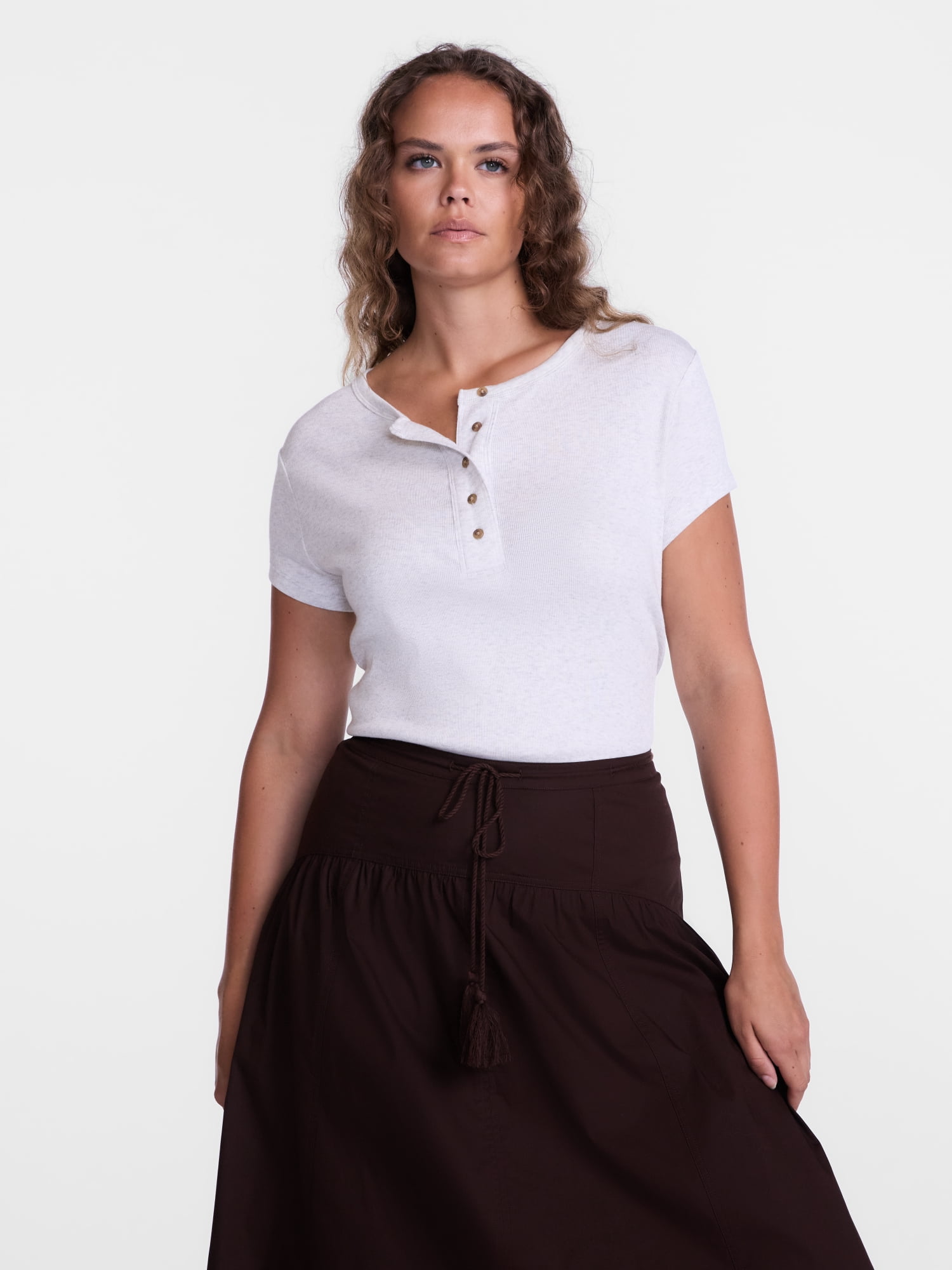 Scenario Women's Rib Henley with Short Sleeves, Sizes XS-XXXL
