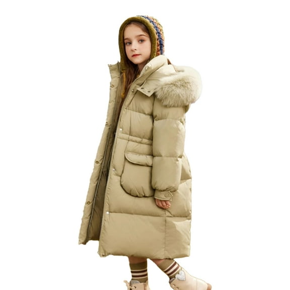 Girls Winter Coats Hooded Puffer Jackets Medium Length Down-Like Cotton Coats Snow Outwear Girls Jacket Girls Winter Parka Long Coat for Girls 5-14y