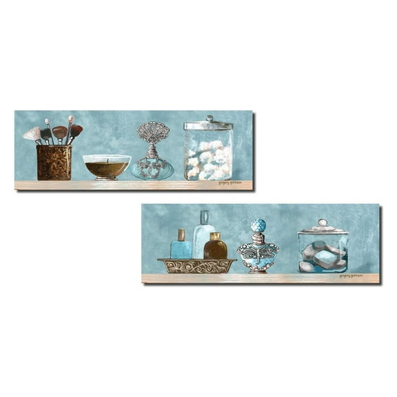 Gango Decor Blue and Brown Bathroom Scenes Panels; 2 - 18" x 6" Un-Framed Posters