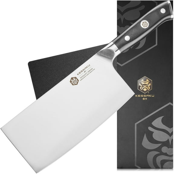 Kessaku Meat Cleaver Butcher Knife - 7 inch - Dynasty Series - Heavy Duty - Razor Sharp Kitchen Knife - Forged ThyssenKrupp German High Carbon Stainless Steel - G10 Garolite Handle with Blade Guard