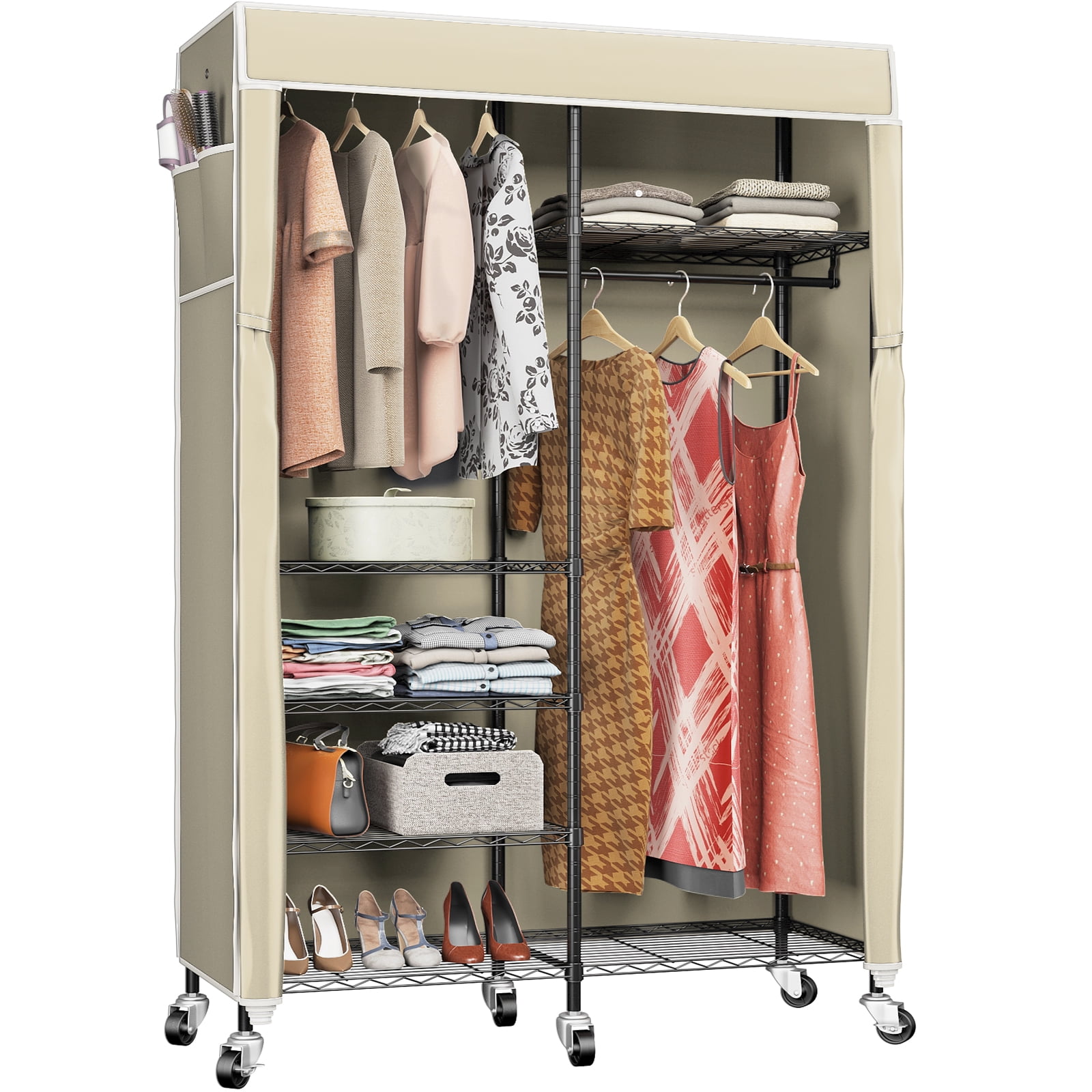 VIPEK V14C Garment Rack Rolling Black Metal Clothes Rack 6 Tiers