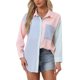 thumbnail image 1 of Blusas casuales de rayas de manga larga con cuello en V de INSPIRE CHIC para mujer con bolsillo y botones en rosa y azul XS, 1 of 6