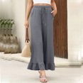 thumbnail image 7 of Lenpel Women's Wide Leg Pants Elastic High Waisted Drawstring Ruffle Hem Casual Trousers Palazzo Pants with Pockets, 7 of 7