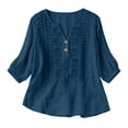 thumbnail image 3 of TRUBKH Linen Shirts for Women 3/4 Length Sleeve Womens Tops V Neck Flowy Blouses Boho Beachwear Loose Breathable Going Out Blouse Loose Tunic Blouse Beach Vacation Women Tops Green XL, 3 of 8