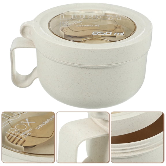 ibasenice Portable Beige Lunch Box Food Container with Leak-Proof Design and Spoon, Ideal for Outdoor, Office, and Travel Use