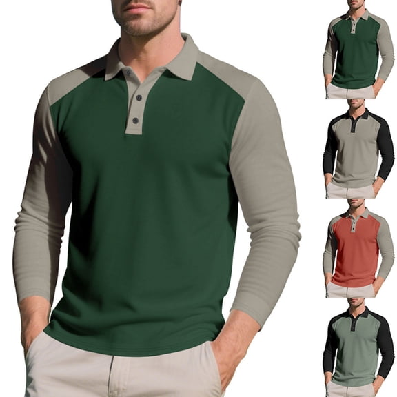 IhhxPro Men's Long Sleeve Button down Shirt Color Block Collared Fit Casual Slim Stretch Cotton Office Weekend Golf S-3XL