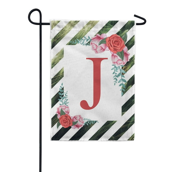 America Forever Spring Monogram Garden Flag Letter J 12.5 x 18 inches Double Sided Vertical Outdoor, Yard, Lawn, with Beautiful Bright Flowers, Floral Wreath, Rose, Summer Flowers Garden Flag
