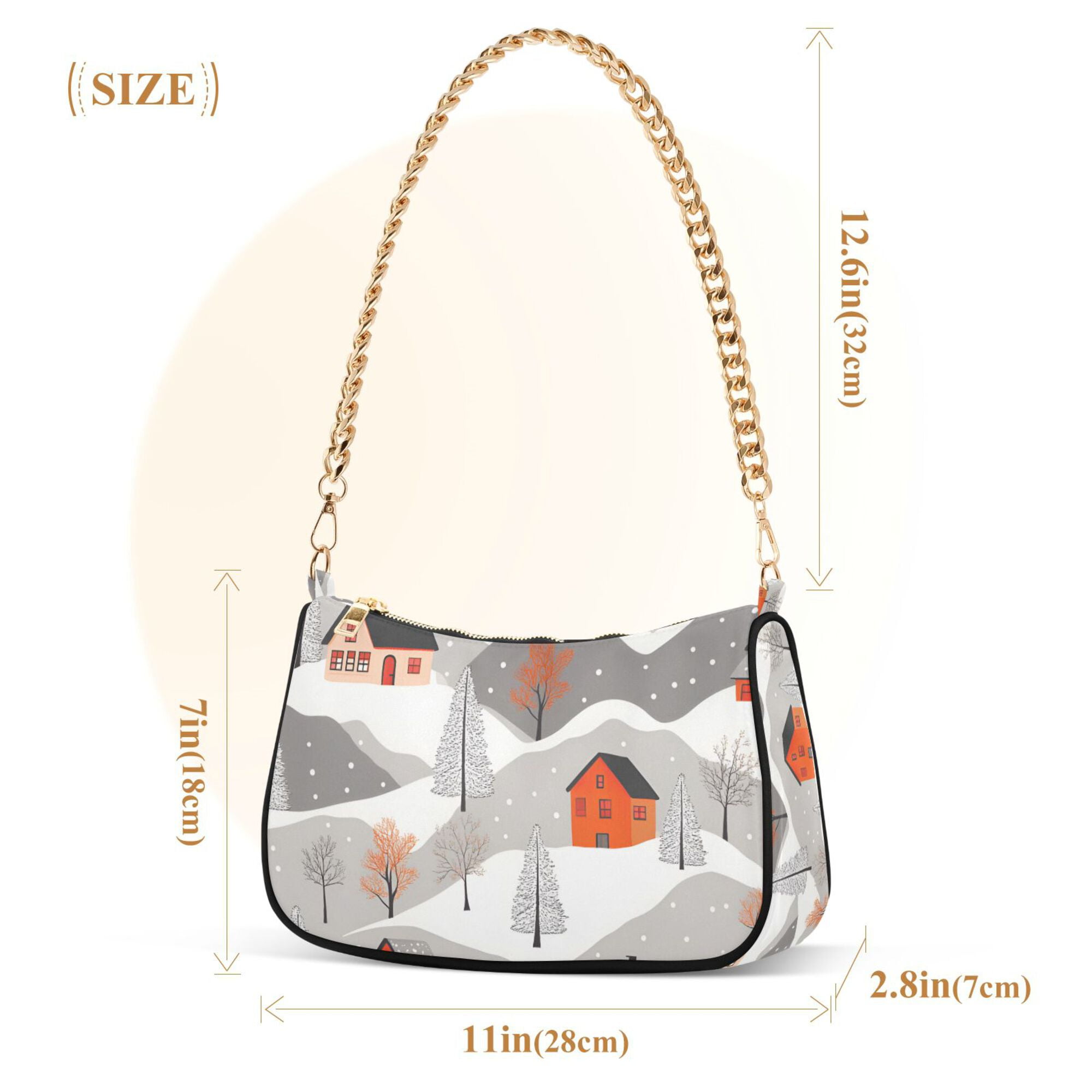 FORMRS Womens Shoulder Bag with Chain Strap Clutch Purse Cute Tote Handbag, Snow Cartoon Houses