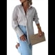 thumbnail image 1 of Camisas de Rayas con Botones para Mujer, Blusas Informales de Larga con Cuello para Oficina, Trabajo, Caqui M, 1 of 8