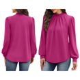 thumbnail image 2 of Camisas de Larga para Mujer, Blusas de Cuello Alto con Pliegues Delanteros, Ropa Informal Elegante para Otoño. Rosa Roja XXL, 2 of 5