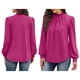 thumbnail image 2 of Camisas de Larga para Mujer, Blusas de Cuello Alto con Pliegues Delanteros, Ropa Informal Elegante para Otoño. Rosa Roja L, 2 of 5