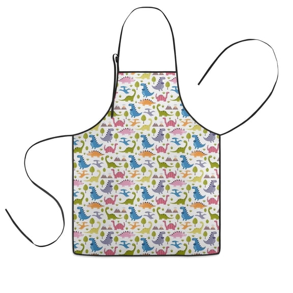 Colorful Cartoon Dinosaurs Landscape Pattern Kids Aprons for Girls and Boys,Adjustable Neck Strap Toddler Aprons for Kids Cooking Baking