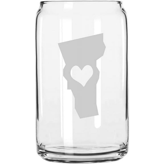 Vermont Heart States Etched 16oz Libbey Can Glass