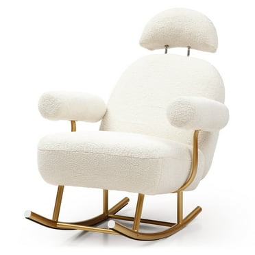 Modern Sherpa Fabric Nursery Rocking Chair,Accent Upholstered Rocker Glider Chair for Baby and Kids,Comfy Armchair w/Gold Metal Frame,Leisure Sofa Chair for Nursery/Bedroom/Living Room,Beige 79105