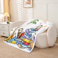 thumbnail image 2 of Monkey Animal Blanket Colorful Books Pattern Throw Blanket for Kids English Letter Print Super Soft Wrinkle Sherpa Blanket Tropical Coconut Tree Queen 90x90 Inch Living Room Decor Blanket, 2 of 6