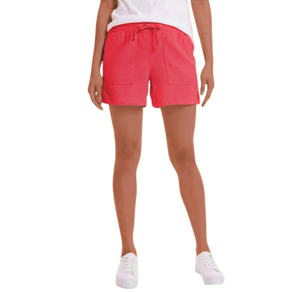 Nautica Women's Linen Blend Side Pockets Elastic Drawstring Casual Shorts-Red / M