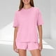 thumbnail image 1 of Pijama informal holgado de poliéster para mujer, de color liso, con cuello redondo y manga corta., 1 of 7
