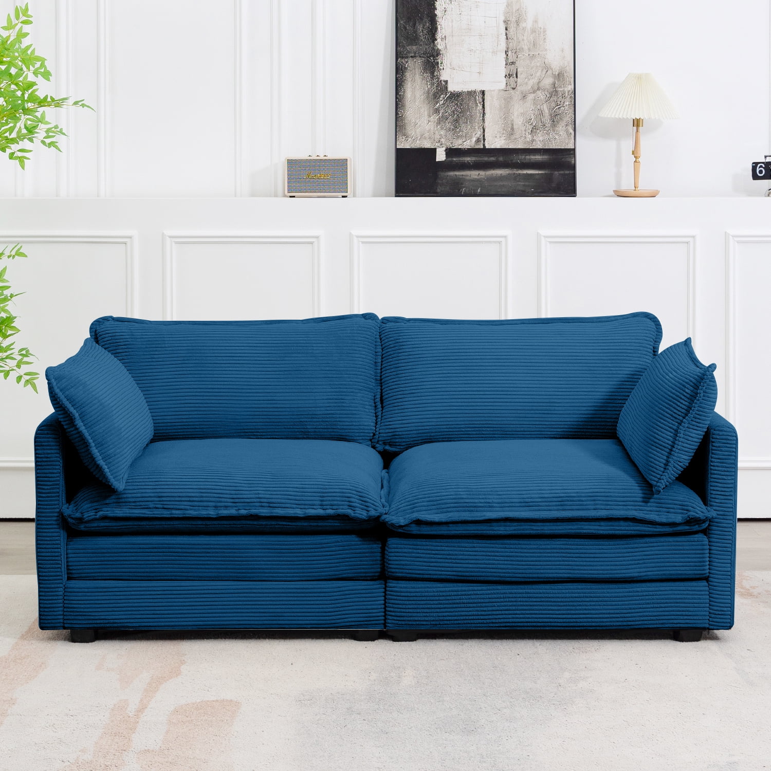JUSTLET 76.8" Loveseat Sofa for Living Room, Modern 2 Seater Corduroy Sofa Couch for Bedroom Office, Navy