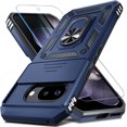 thumbnail image 1 of KOMI Case Compatible with Google Pixel 9A Built in Slide Camera Lens Cover+Screen Protector+Finger Ring Holder Kickstand,Heavy Duty Shockproof Full Body Protective Phone Cover, Blue, 1 of 5
