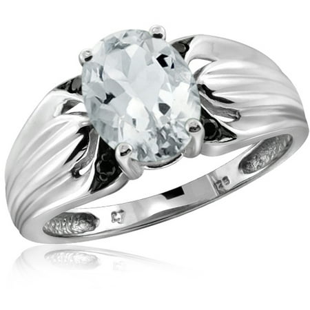 JewelersClub 1.66 Carat T.G.W. Aquamarine Gemstone and 1/20 Carat T.W. Black Diamond Ring