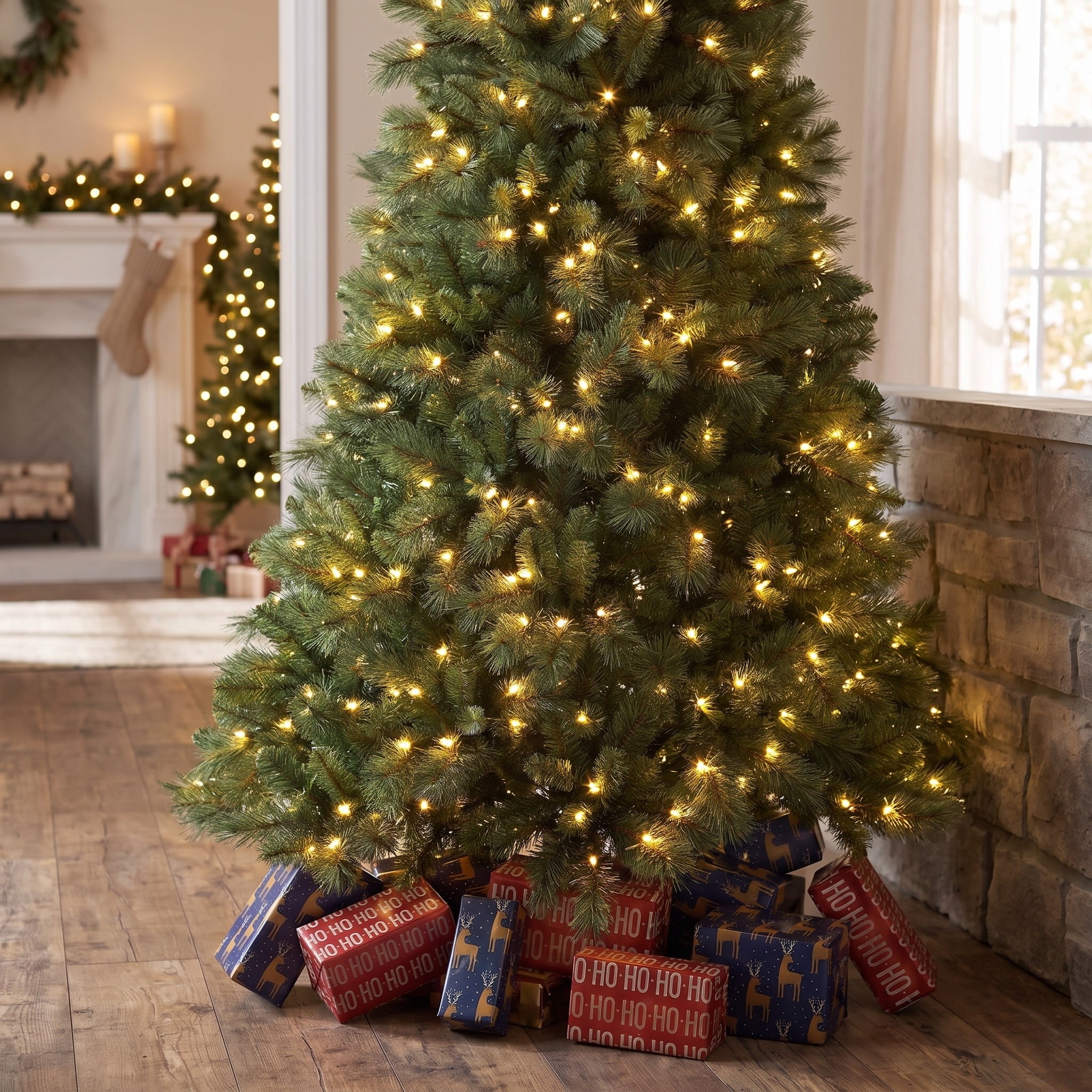 7.5' Pre-Lit Denali Fir Green Artificial Christmas Tree with 500 Warm White LED Lights and Stand, by Holiday Time