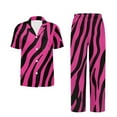 thumbnail image 5 of TSOVTHRID Pink Zebra Stripes Print Women's Pajama Sets Notch Collar Loungewear with Long Pants Button Down Sleepwear, Size M, 5 of 7
