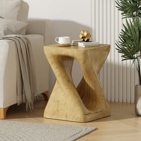 Twist Shape Side Table, Wood-Like Texture, Natural Color