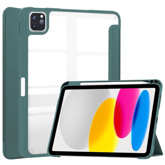 Allytechgroup Case for iPad Pro 12.9 inch Tablet (6th/5th/4th/3rd Generation, 2022/2021/2020/2018) Smart Case with Pencil Holder [Auto Sleep/Wake] Transparent Clear Shockproof Back Cover, Darkgreen