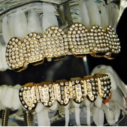 14k Gold Plated Best Grillz Set Top & Bottom Micro Pave Bling Teeth Hip Hop Grills Set