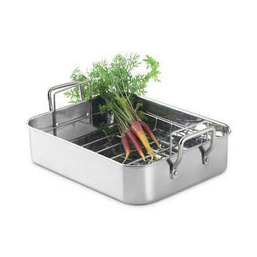 Martha Stewart Home Rectangular Roaster Riveted Handled Rack Stainless Steel