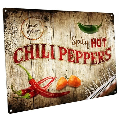 Spicy Hot Chili Peppers 9"x12" Metal Sign, Wall Decor for Home and Office