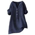 thumbnail image 3 of Pounoo Tunic Tops for Women Split V Neck Roll Up Short Sleeves Shirts Henley Button Front Patch Pocket Woven Fabric Oversized Womens Shirts, 3 of 10
