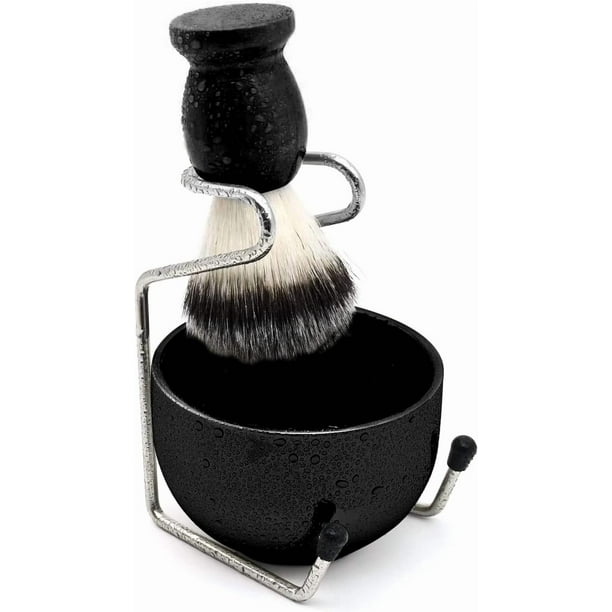 Set de afeitado para hombre, maquinilla de afeitar de acero inoxidable, soporte para brochas, jabonera, taza, cepillo para barba de pelo de tejón, kit de afeitado en húmedo (3 piezas)