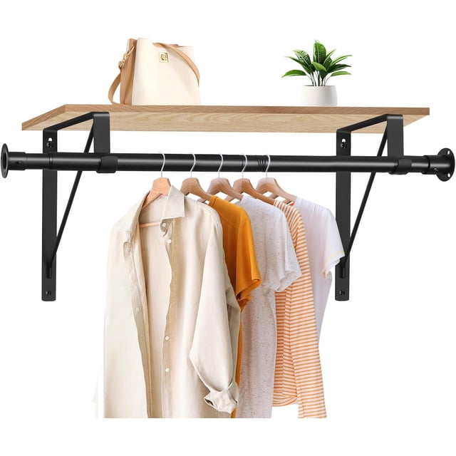 Anndason Closet Rod, 16 to 75 Inch Heavy Duty Adjustable Clothes Rod for Hanging Clothes and Heavy Duty Clothes Rod Bracket Rods Support (The Shelf NOT Included) (Black)