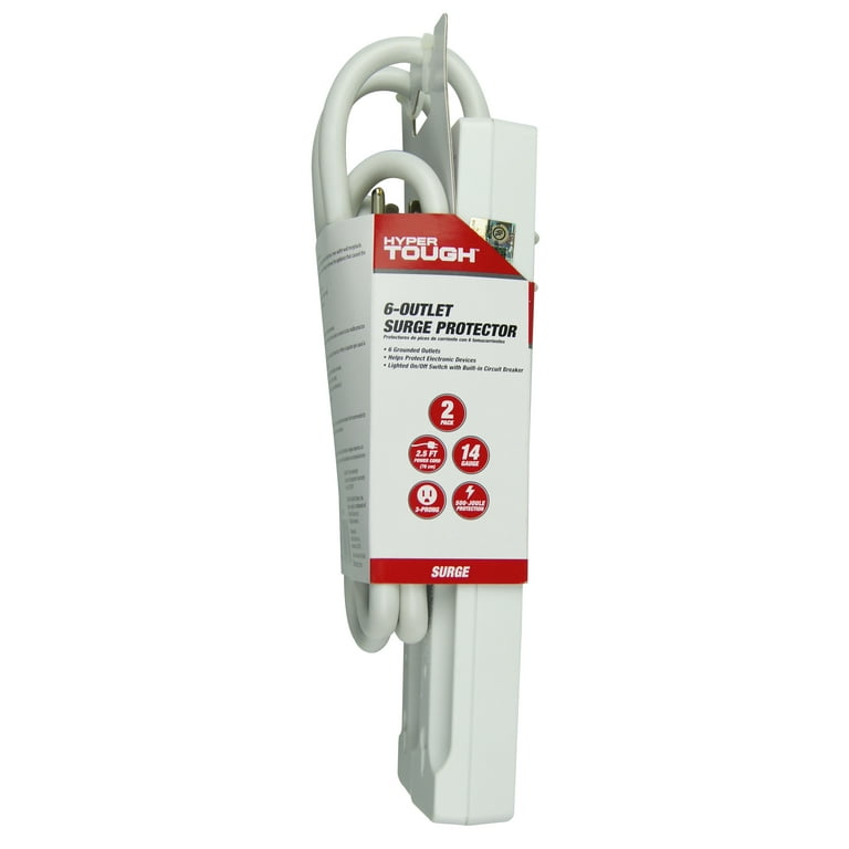 Hyper Tough 2 Pack 6-Outlet Surge Protector with 2.5 ft Cords 500-Joule, White Hyper Tough 2 Pack 6-Outlet Surge Protector with 2.5 ft Cords 500-Joule, White