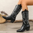 thumbnail image 6 of Leozcaa Womens Cowboy Boots Wide Calf Pull On Pointed Toe Embroidered Western Cowgirl Knee High Boots, 6 of 9