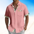 thumbnail image 2 of Lumtrix Men's Short Sleeve Dress Shirts Hawaiian Casual Button Down Shirts Color Block Formal Shirt with Pocket Pink L, 2 of 5