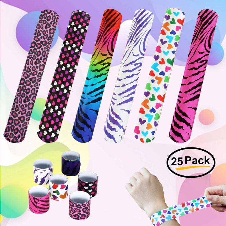 Novelty Place 25 Pcs Animal Heart Print Slap Bracelets Party Wrist