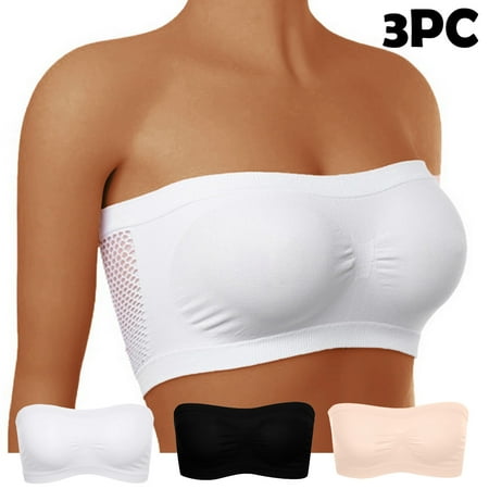 

DENGDENG Women Plus Size Backless 3 Pack Seamless Bra Bandeau Comfortflex Push Up Strapless Bra for Women