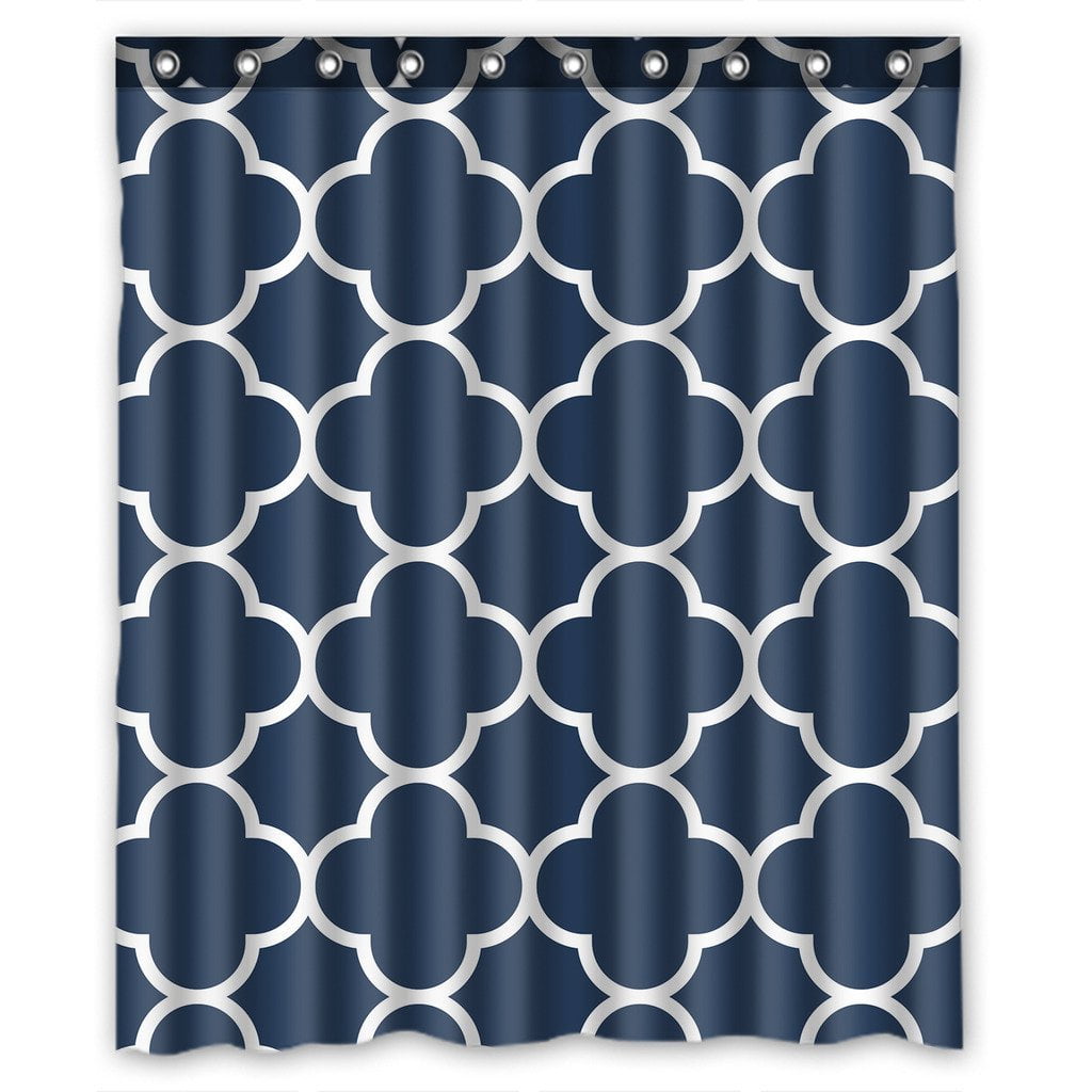 GCKG Classic Navy Blue Quatrefoil Waterproof Polyester Shower Curtain