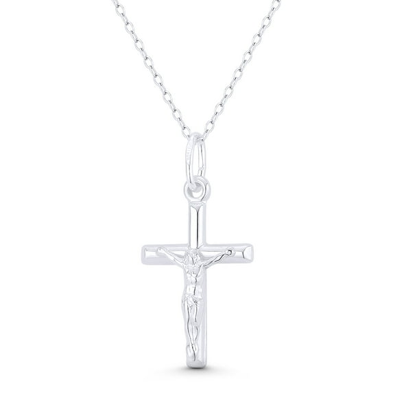 Jesus Christ on Classic Christian Catholic Latin Crucifix Cross 31x16mm (1.5x0.6in) Pendant & Chain Necklace in .925 Sterling Silver