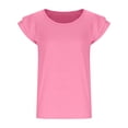 thumbnail image 3 of lcziwo Girls T Shirts Ruffle Short Sleeve Round Neck Loose Blouse Summer Solid Color Casual Kids Tee Tops Pink, 3 of 7