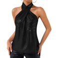 thumbnail image 3 of Laqbezok Chic Halter Criss Cross Sequin Tank Top, Women's Sparkly Sleeveless Party Camisole, Shiny Night Out Outfit, 3 of 7