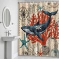 thumbnail image 6 of Whale Bathroom Shower Curtain, Coral Starfish Ocean Nautical Vintage Waterproof Washable Soft Bath Curtain for Bathtub Decor with 12 Hooks&Grommet, 48x72 Inch, 6 of 9