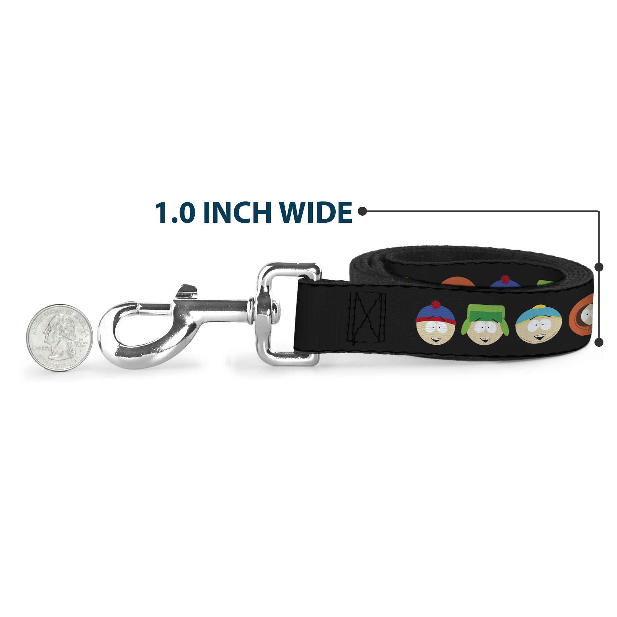 Comedy Central Pet Leash, Dog Leash, South Park Boys Face Repeat Black, 6 Feet Long 1.0 Inch Wide