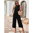 thumbnail image 4 of Women'S Summer 2 Piece Outfits Set Round Neck Sleeveless Tank Crop Top Wide Leg Pants Set with Pockets Black L, 4 of 8